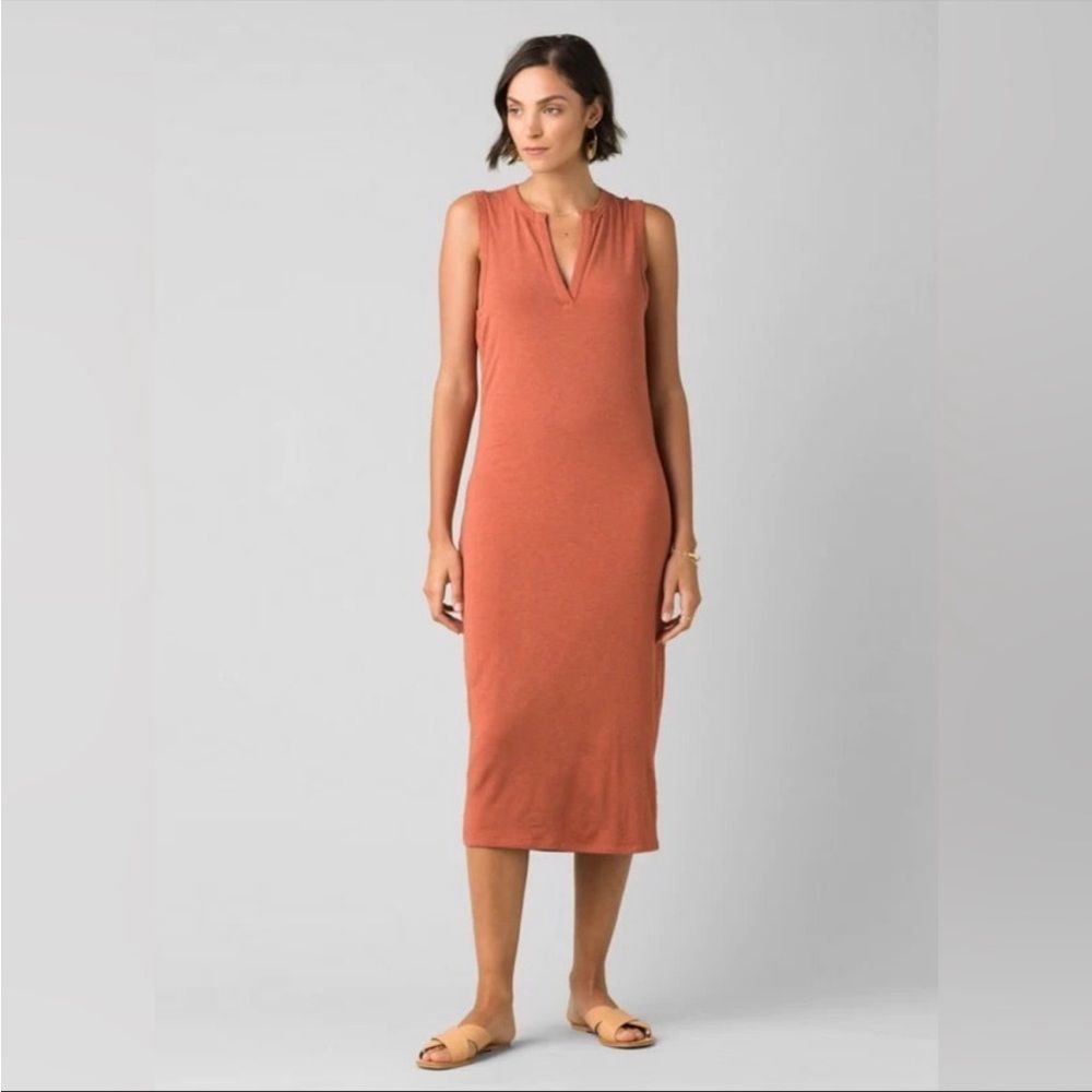 Prana Foundation MIDI Dress Orange Jersey Sleeveless Size S
